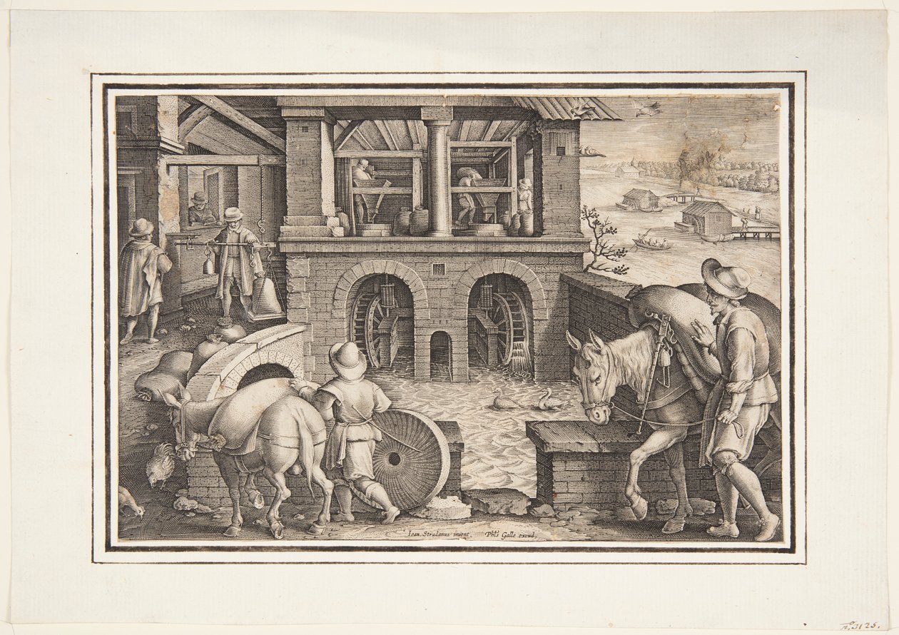 En vandmølle af Jan van der Straet, called Stradanus