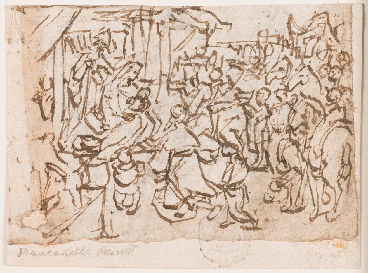 Side i en skitsebog; Tilbedelse af Magi; St. Christopher og Christ Child af Jan van der Straet, called Stradanus