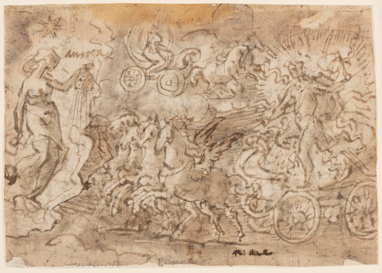 Side i en skitsebog; Apollo og Aurora af Jan van der Straet, called Stradanus