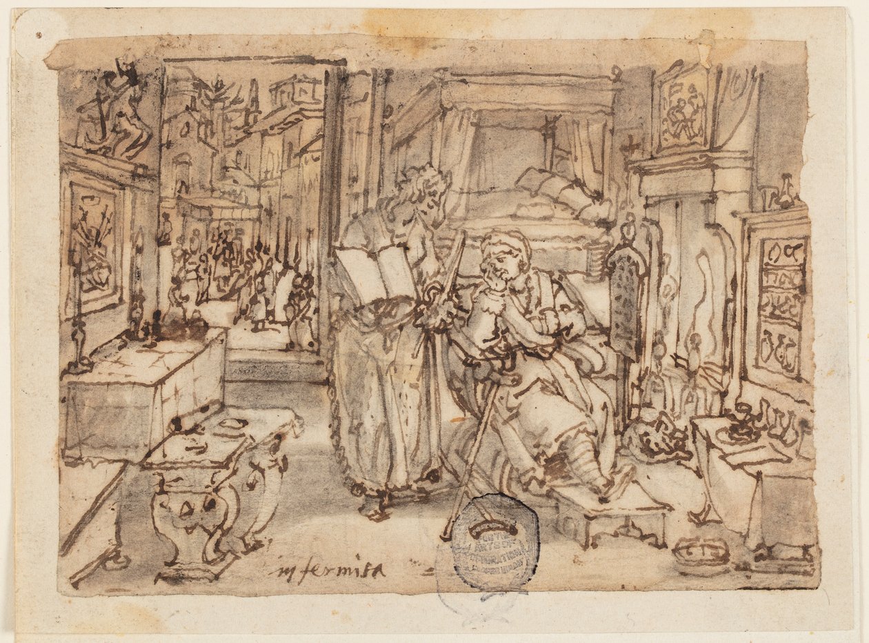 Side i en skitsebog; Svaghed af Jan van der Straet, called Stradanus