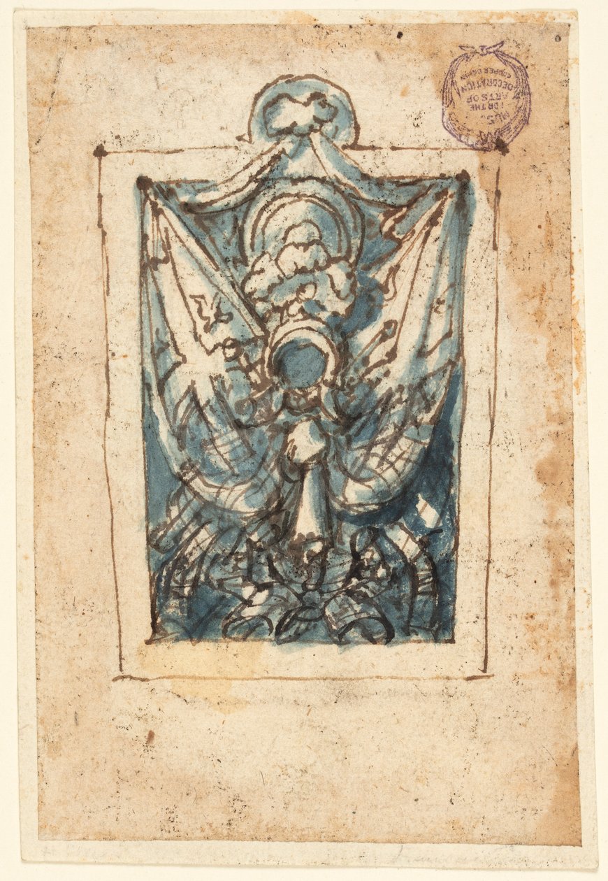 Side i en skitsebog; Våbentrofæ af Jan van der Straet, called Stradanus