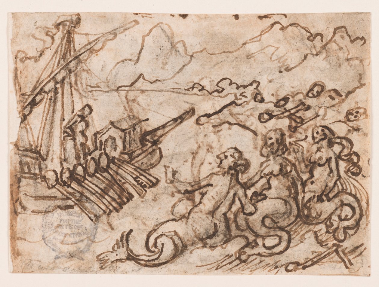 Side i en skitsebog: Ulysses passerer sirenerne (recto); Ulysses i underverdenen (verso) af Jan van der Straet, called Stradanus