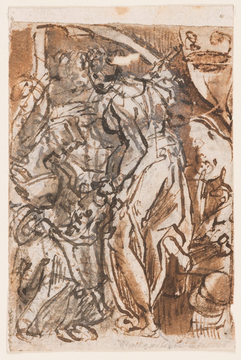 Rekto: Judith med hovedet af Holofernes; Verso: Foreløbigt design til titelplade i Seven Planets print-serien af Jan van der Straet, called Stradanus