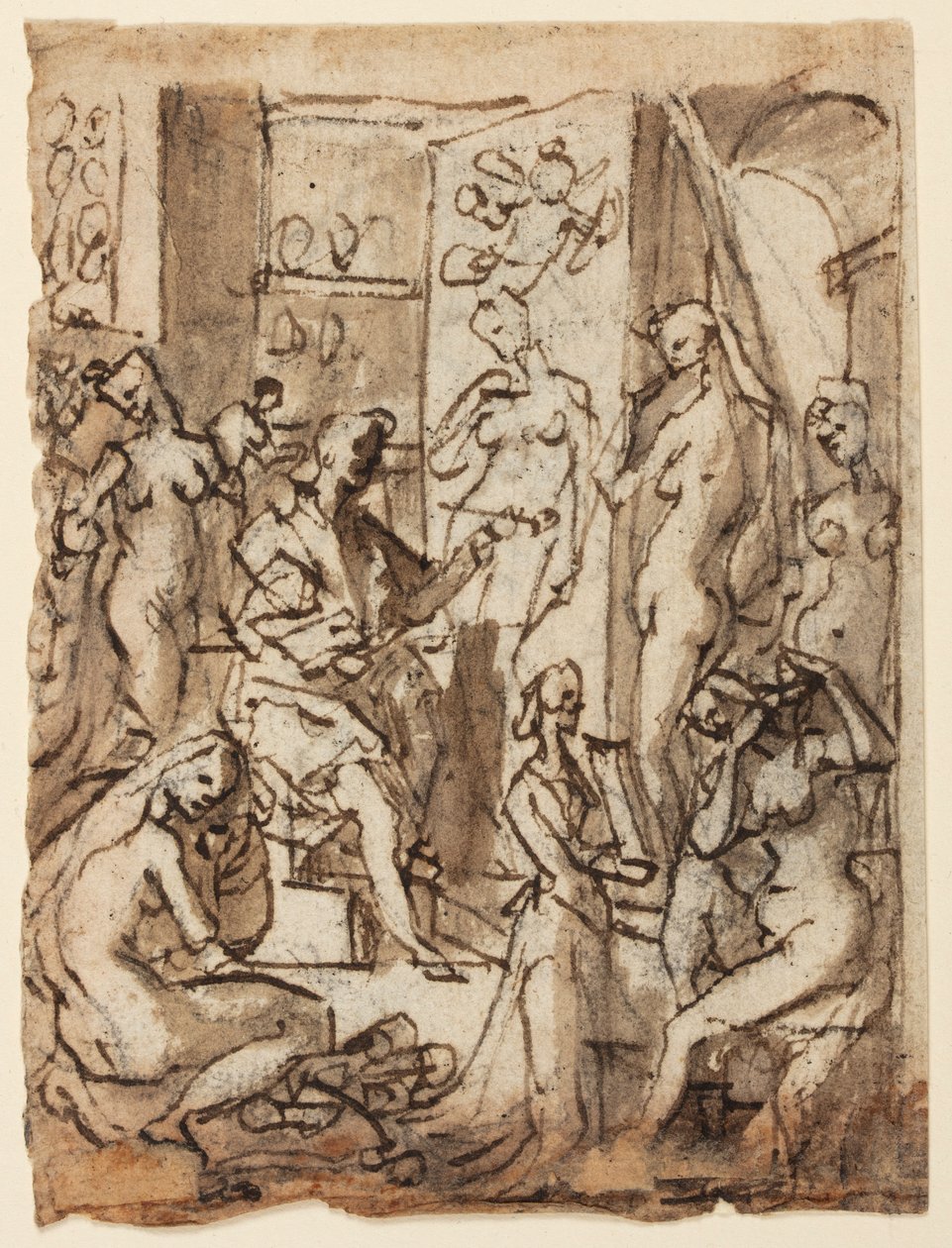 Rekt: Zeuxis maleri Helen; Verso: Studier af figurer til en illustration af den ottende cirkel, tiende bolgia af Dantes Inferno (forfalskninger: Mester Adamo, Sinon af Troja, Potifars kone) af Jan van der Straet, called Stradanus