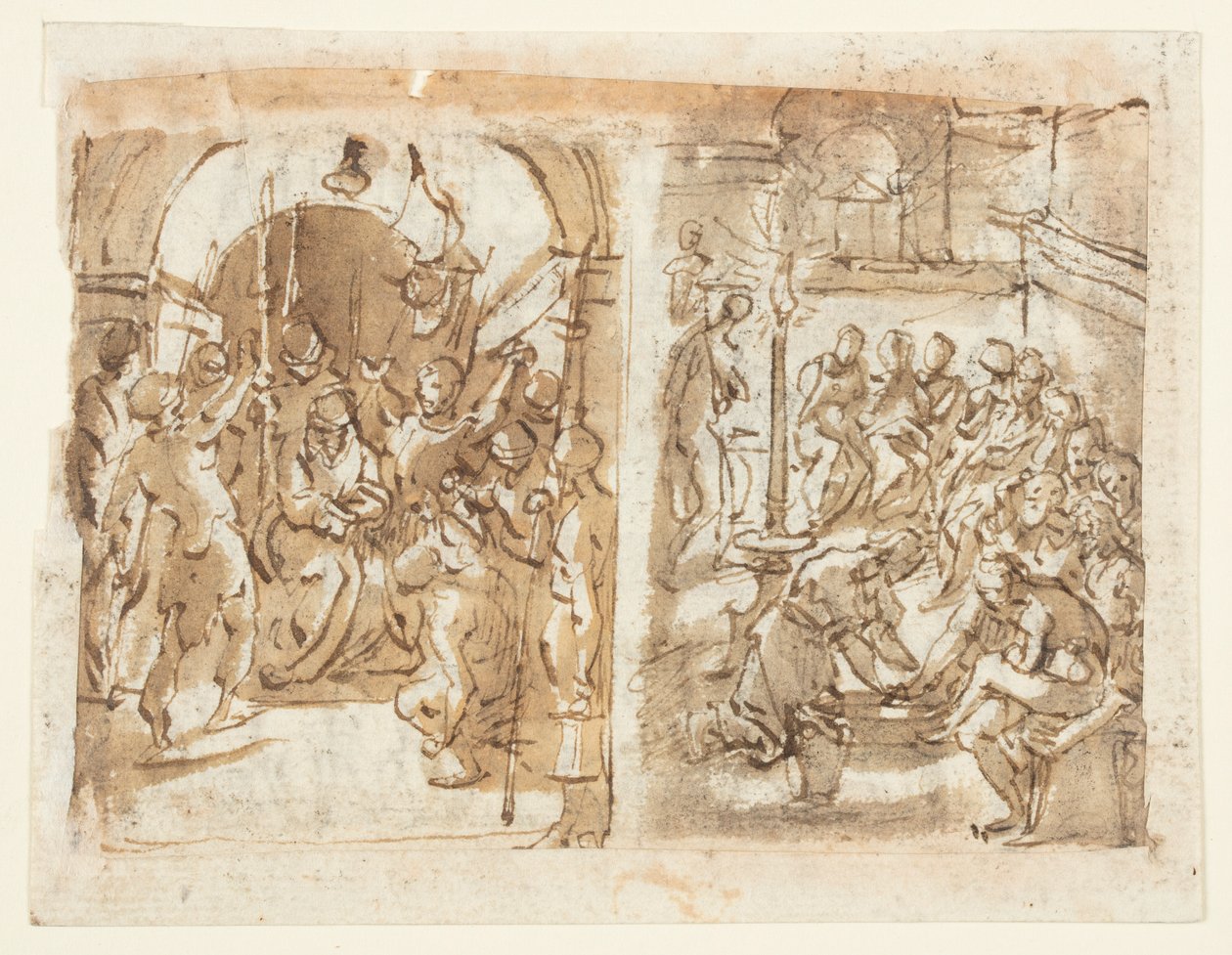 Recto, venstre: The Mocking of Christ; Recto, til højre: Kristus vasker apostlenes fødder; Verso: Henrettelse af Mary Stuart, dronningen af Skotten i 1587 af Jan van der Straet, called Stradanus