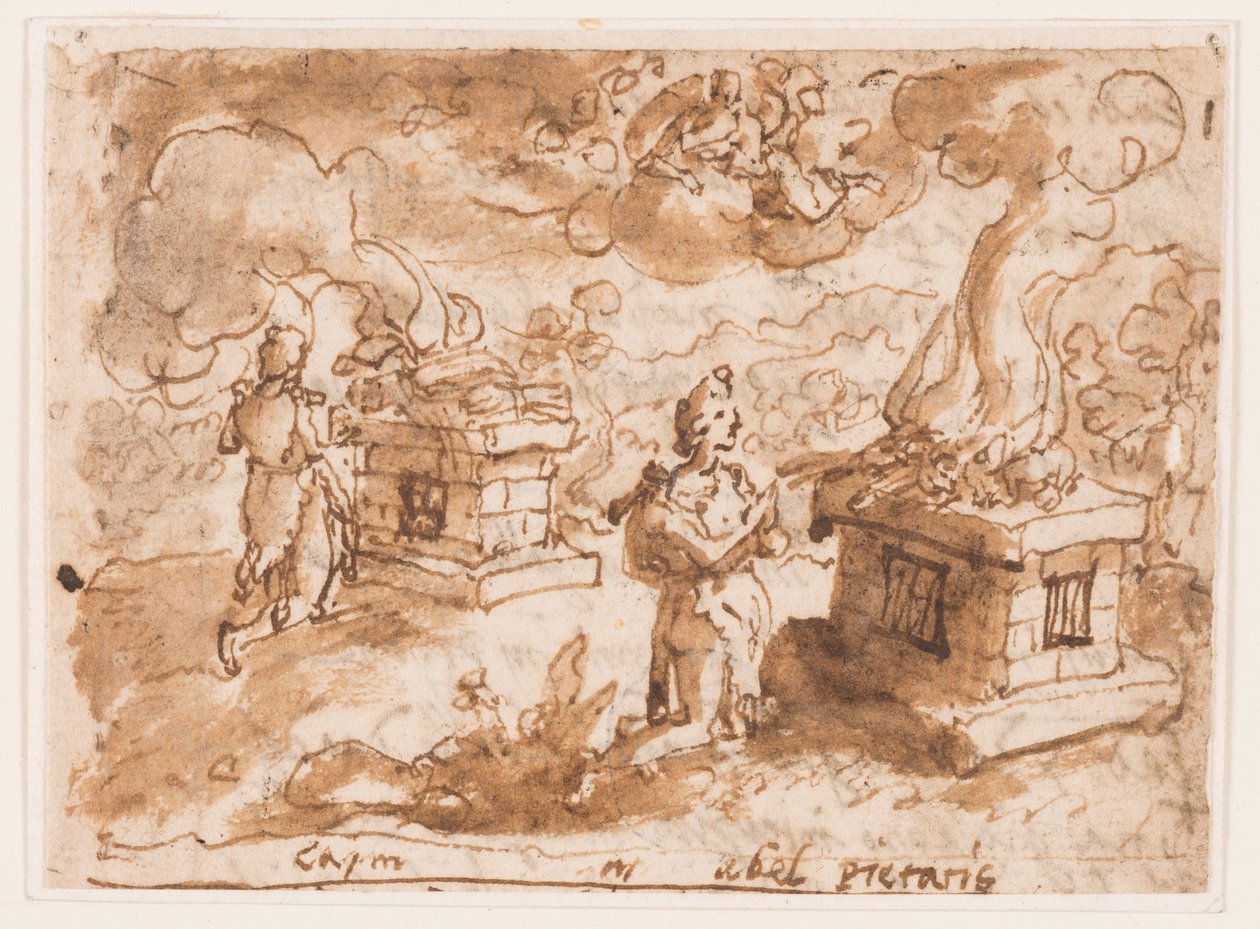 Kains og Abels ofre, foreløbig design til "Spiritus Pietatis" (Fromhedens ånd, plade 6 i "The Seven Gifts of the Holy Spirit" print-serien af Jan van der Straet, called Stradanus