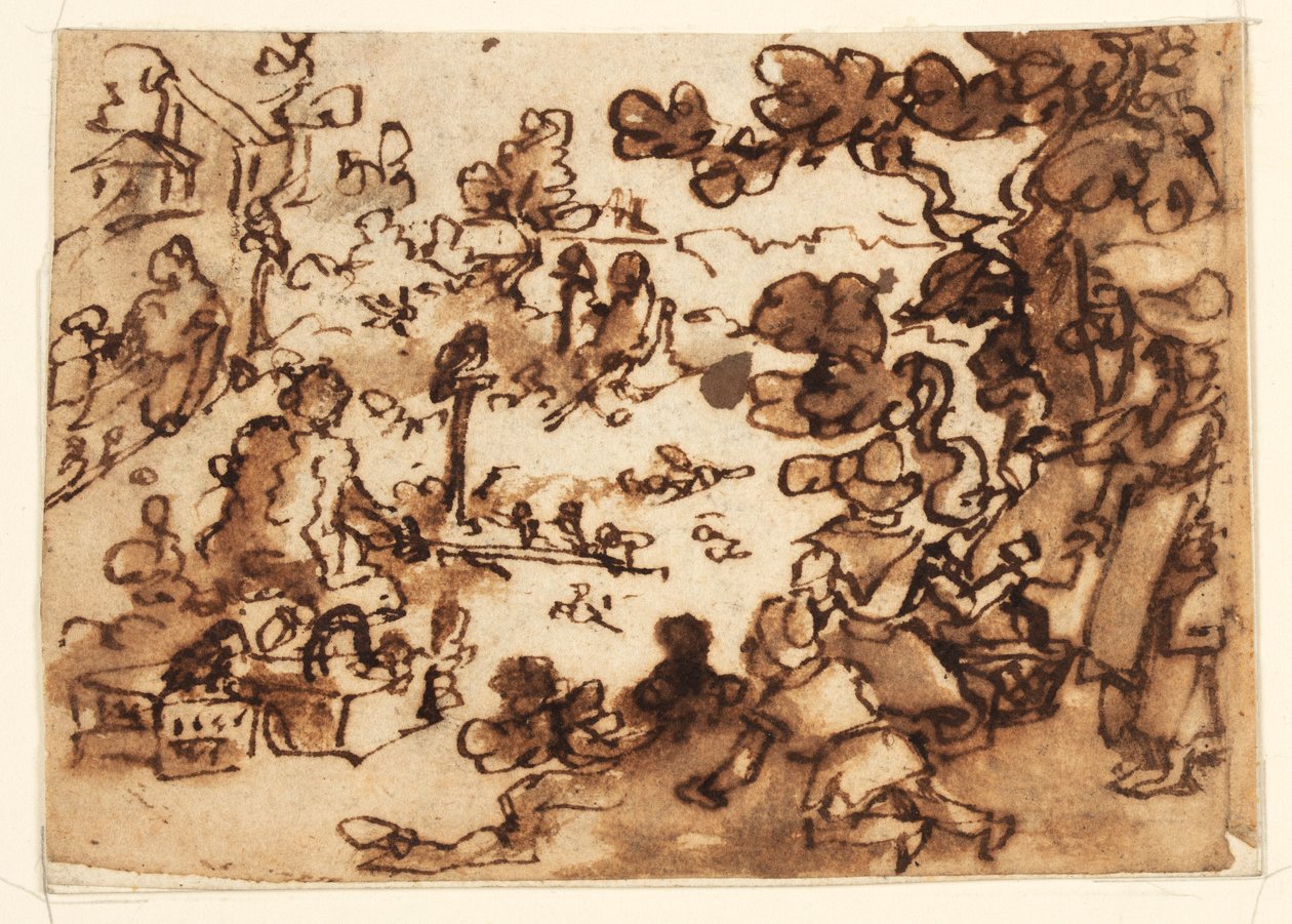Skitsebog Side med Fugle-baiting af Jan van der Straet, called Stradanus
