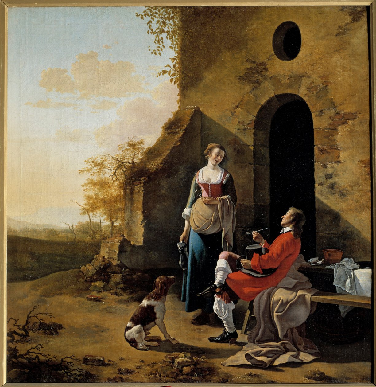 Galant samtale ved indgangen til en kro Maleri af Jan Van der Meer (1630-1692) af Jan van der the Elder Meer