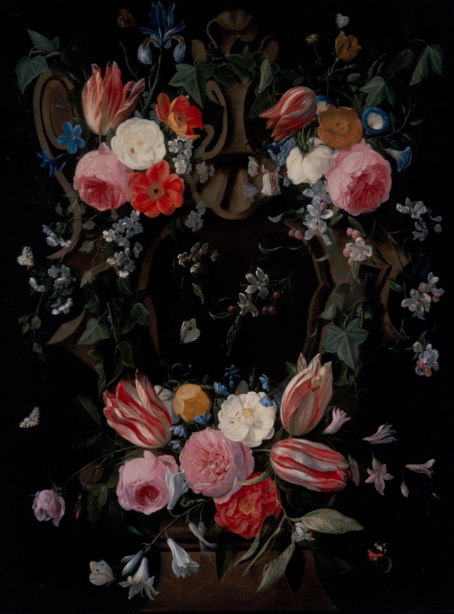 En krans af blomster af Jan van the Elder Kessel