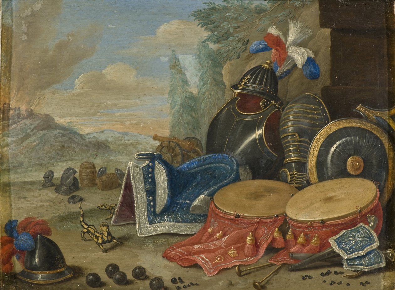 Emblemes de guerre - Krigsemblemer, af Kessel, Jan van, den ældre (1626-1679). Olie på kobber. Mål: 19x25 cm. Nationalmuseum Stockholm af Jan van the Elder Kessel