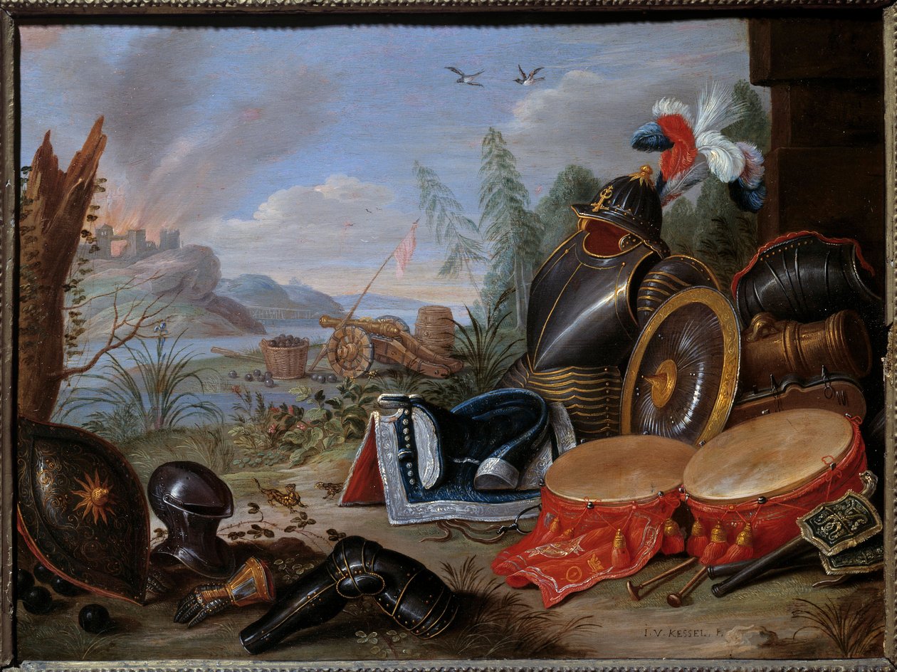 Trofæ af våben. Maleri af Jan I Kessel Den Gamle (1626-1679) Ec. Flam. af Jan van the Elder Kessel