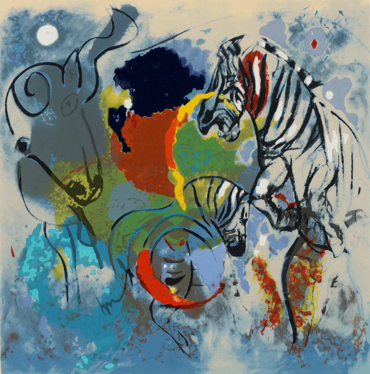 Zebras, 1988 (skærmtryk) af Jane Deakin