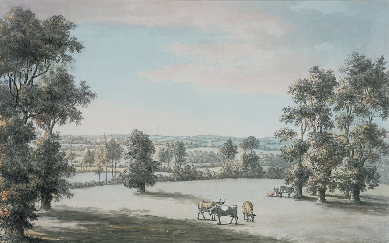 Oxford fra syd, 1786 (pen & blæk & wc på papir) af Jane Mary Oglander