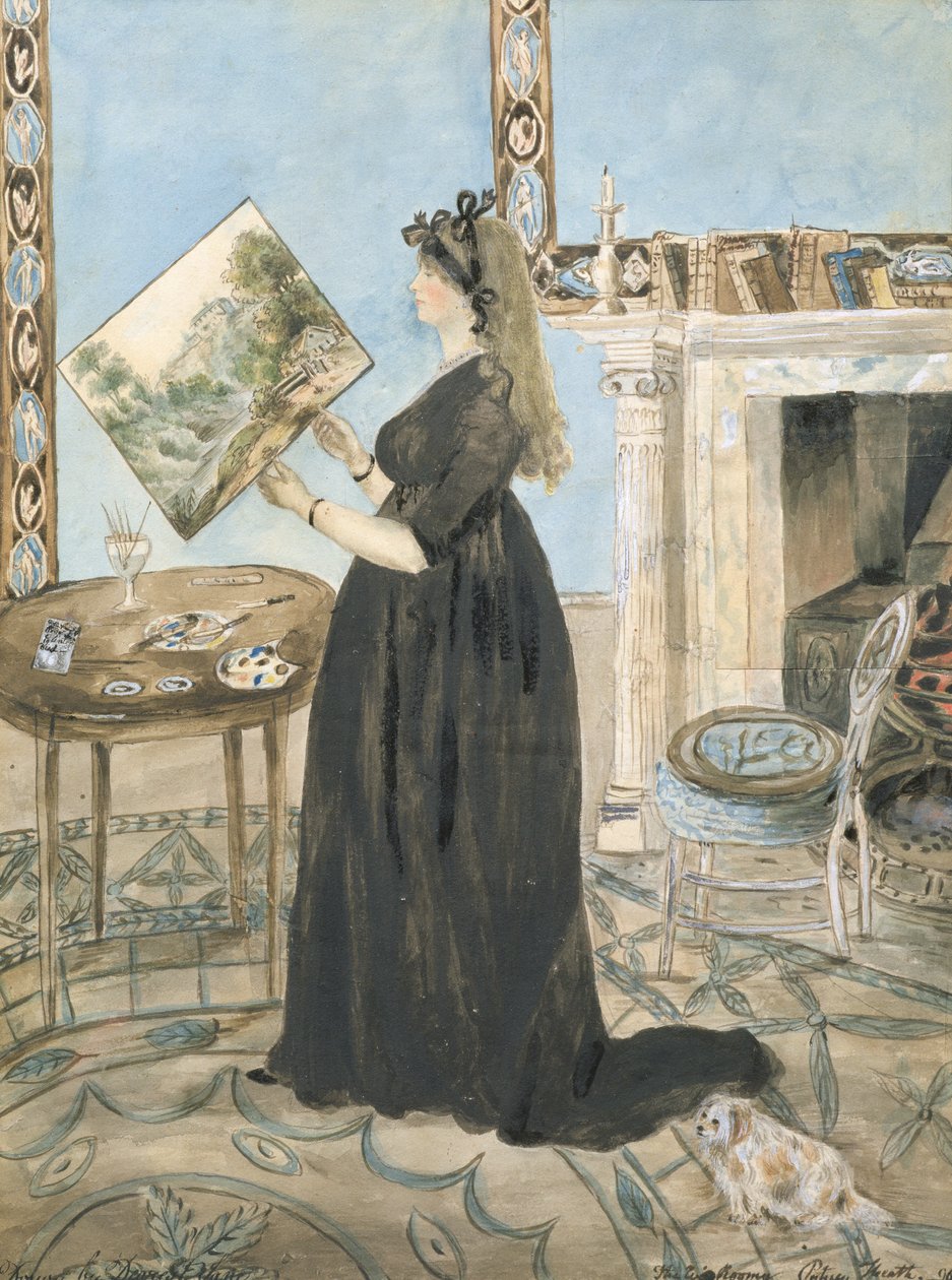 Portræt af Elizabeth Anne Fordyce (maler akvarellandskaber) i Little Sitting Room ved Putney Hill, 1796 (wc med pen og blæk på papir) af Jane Maxwell Fordyce