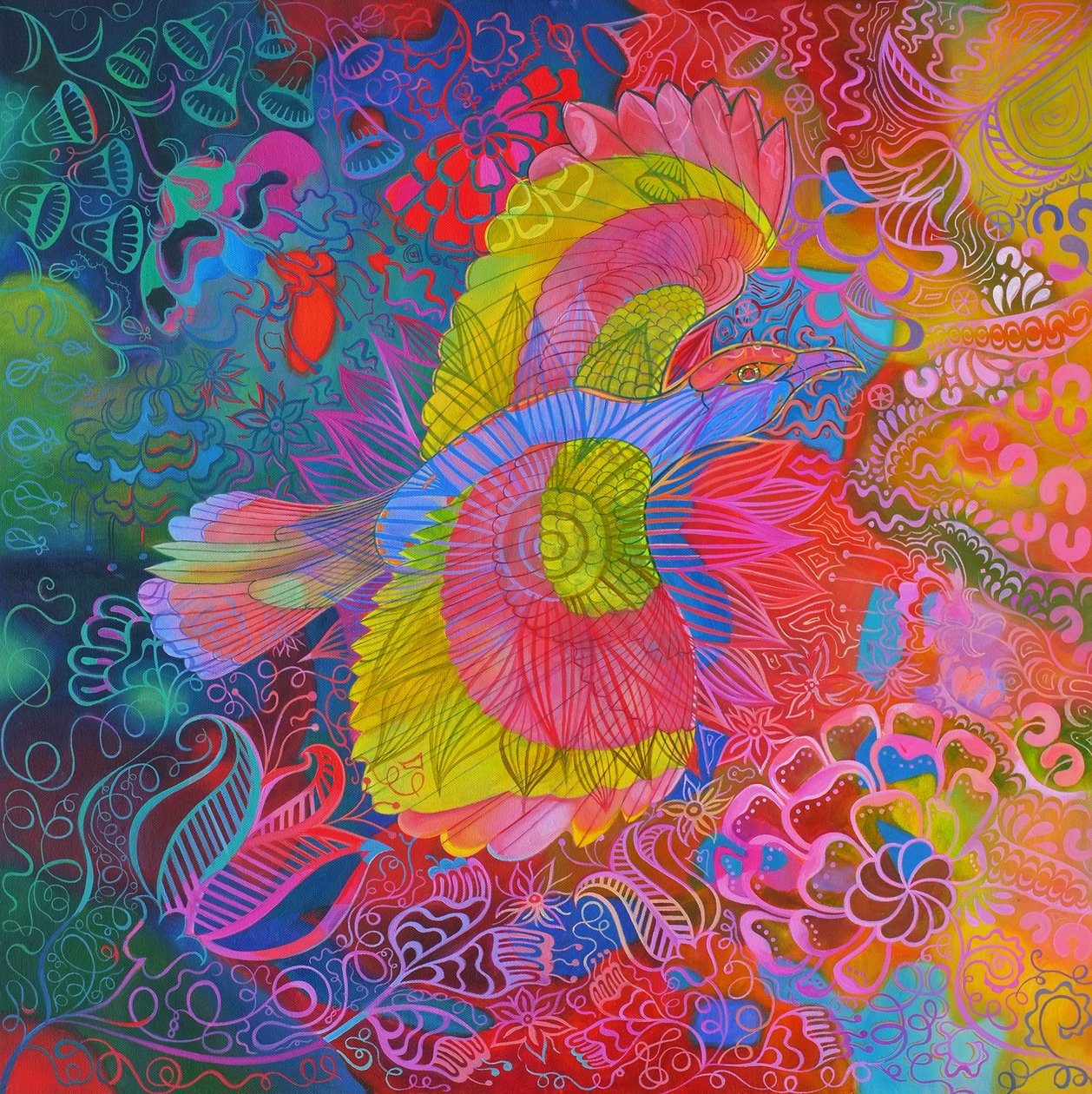 Flyvende indisk rullefugl, 2013, af Jane Tattersfield