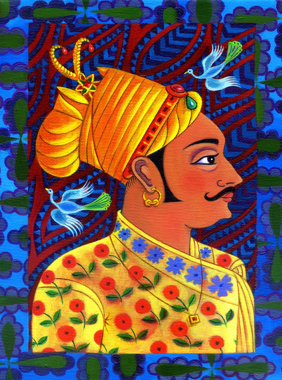 Maharaja med blå fugle, 2011, af Jane Tattersfield