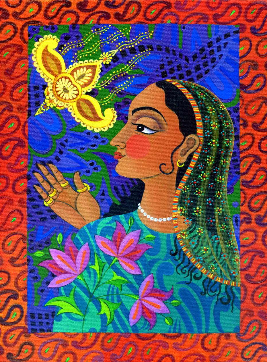 Maharani med gul fugl, 2011, af Jane Tattersfield