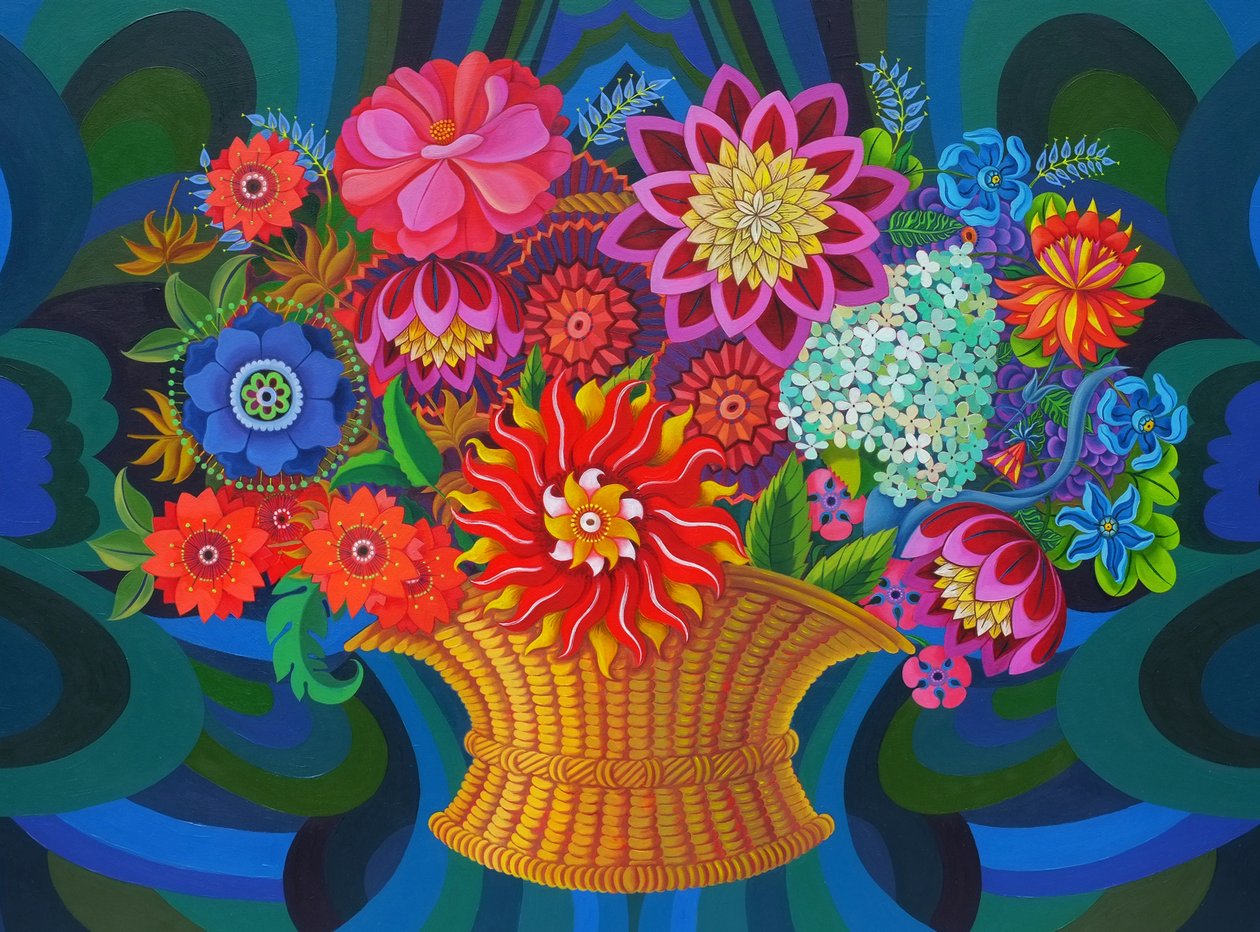 Flere blomstrer i en kurv, 2013, af Jane Tattersfield