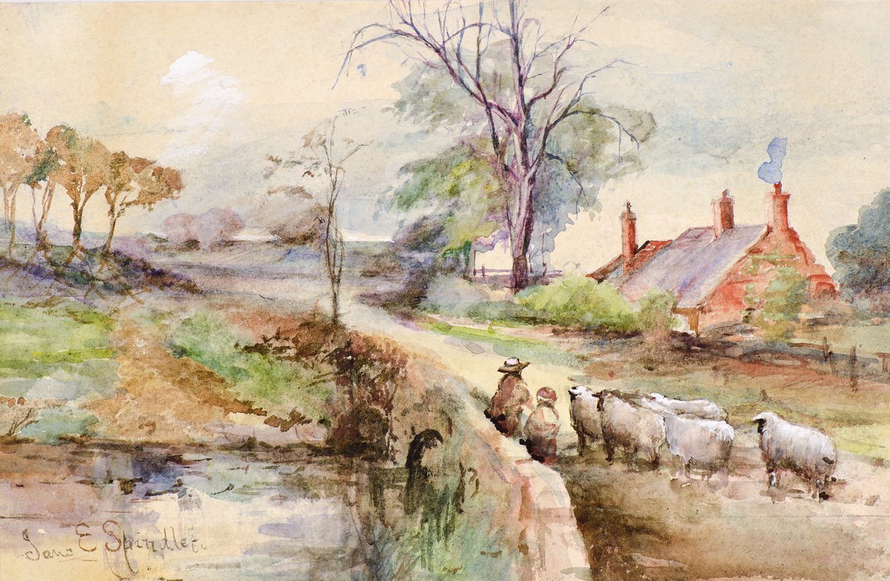 En landevej (akvarel) af Jane Elizabeth Spindler
