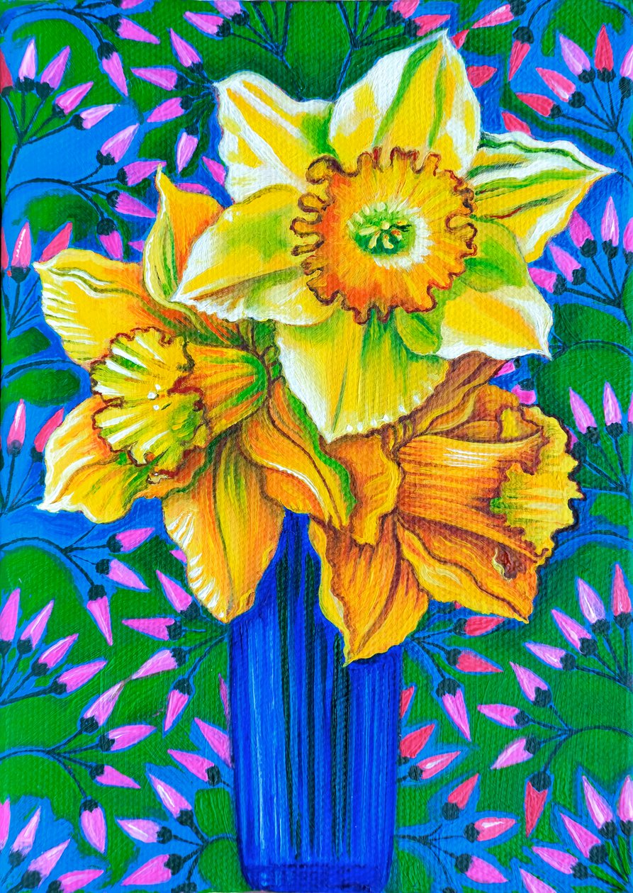 Daffodils,2017 (olie på lærred) af Jane Tattersfield