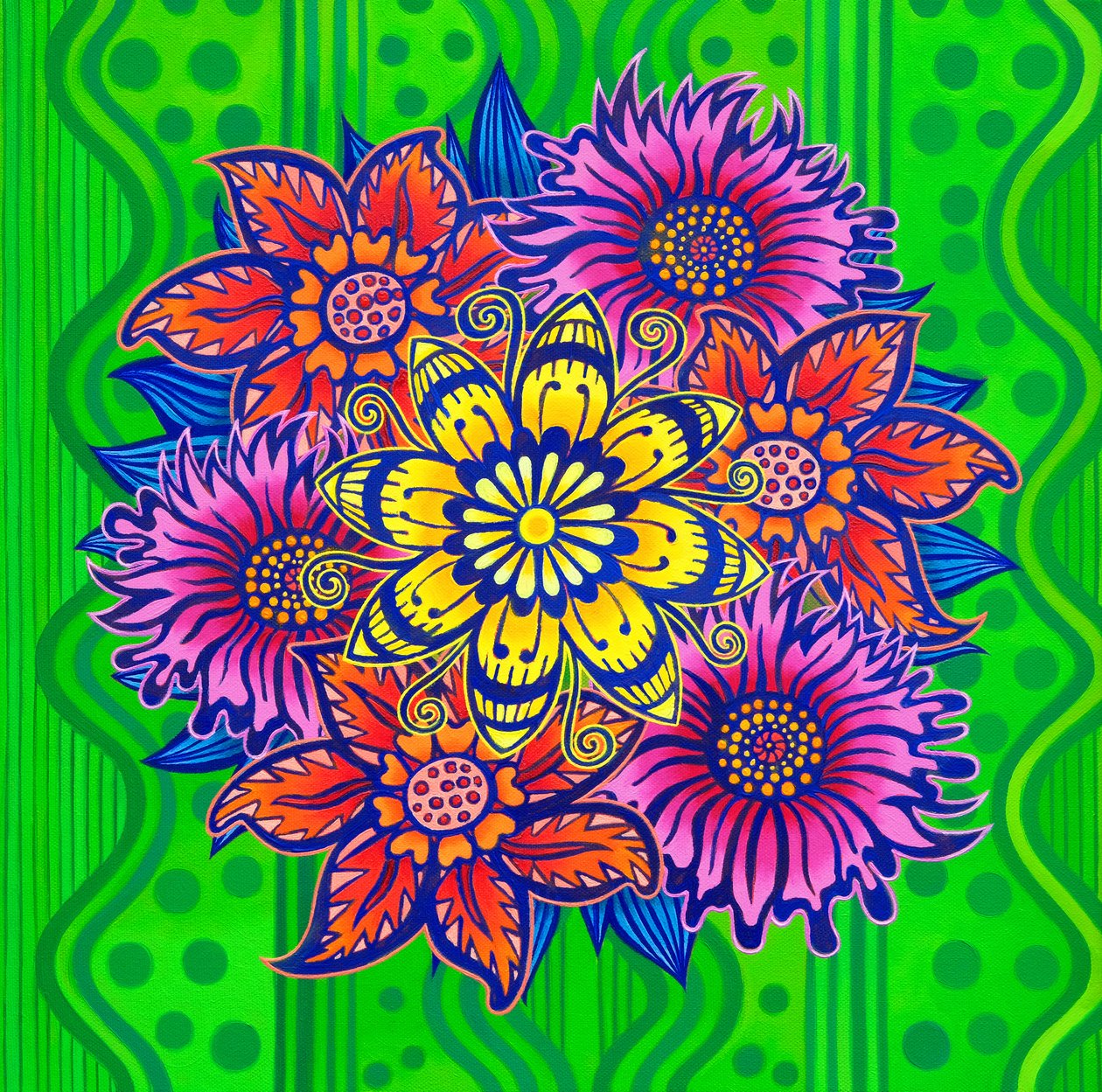 Blomster på grønt, 2022 af Jane Tattersfield