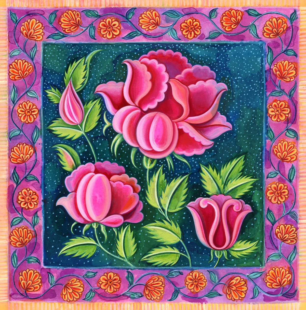 Lyserøde blomster, 1997, (blæk og gouache) af Jane Tattersfield