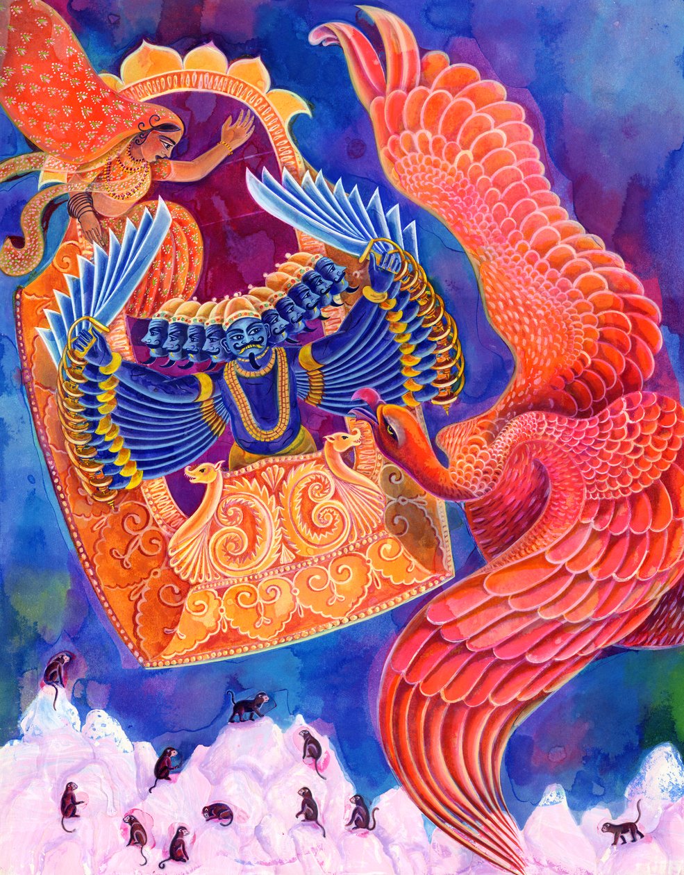 Ram og Sita, 1999, (blæk og gouache) af Jane Tattersfield