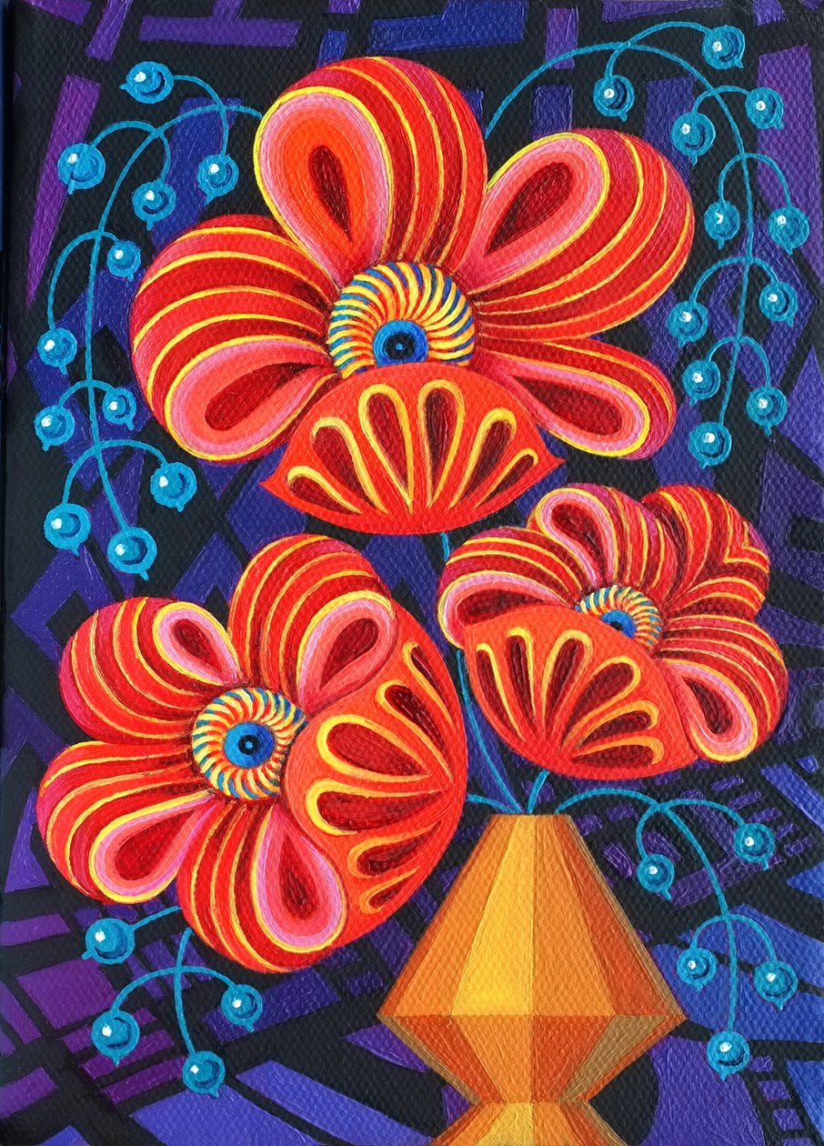 Røde blomster med bær, 2016, af Jane Tattersfield