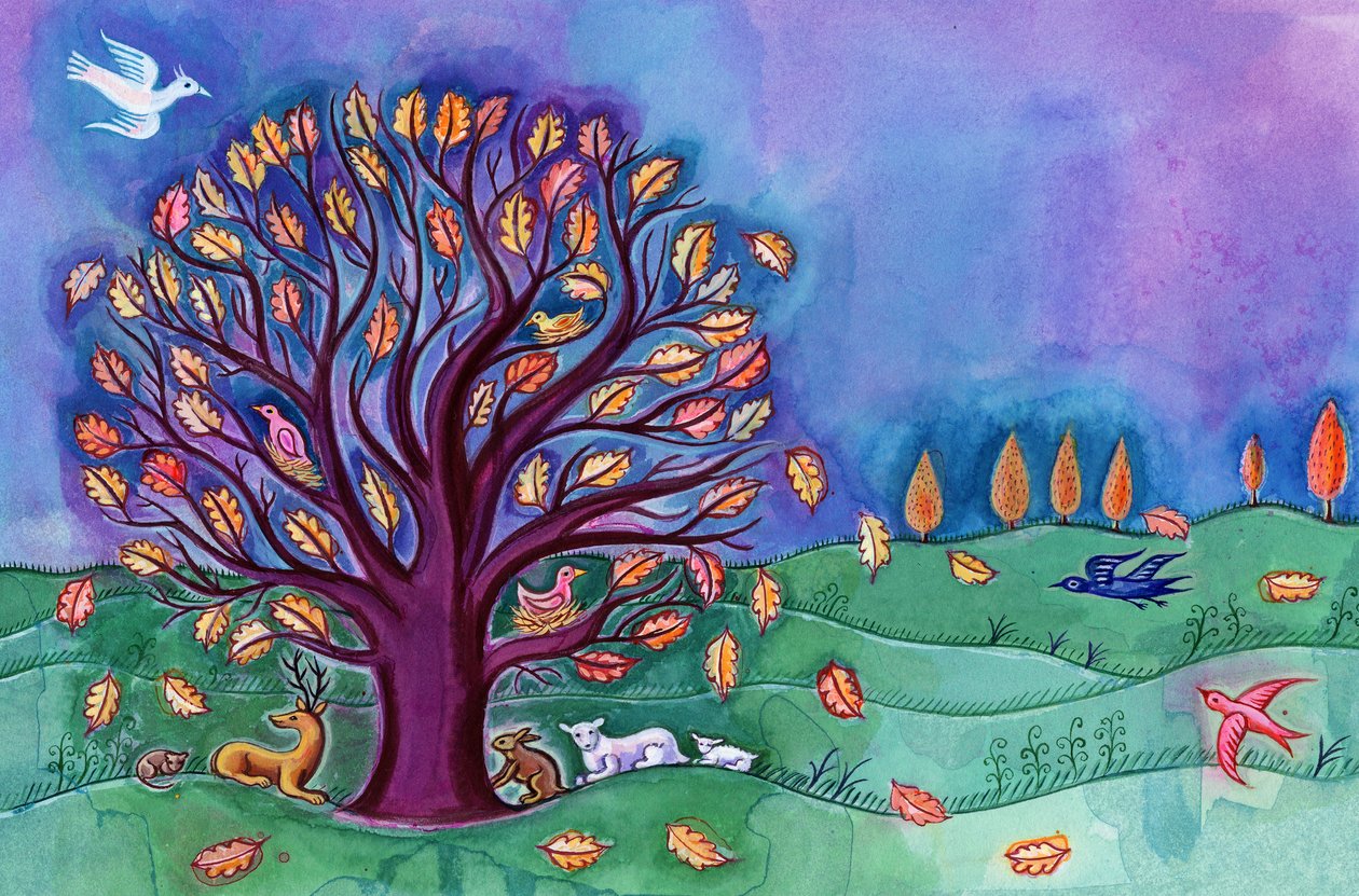 Træ i efteråret, 2002, (blæk og gouache) af Jane Tattersfield