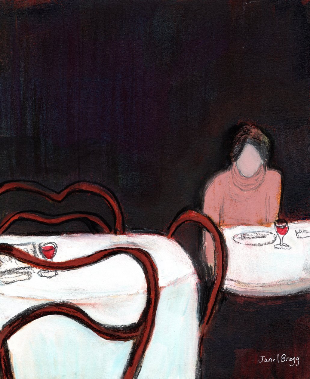 Cafe Sabarsky Solo Diner, ca. 2024 (blandede medier på papir) af Janel Bragg