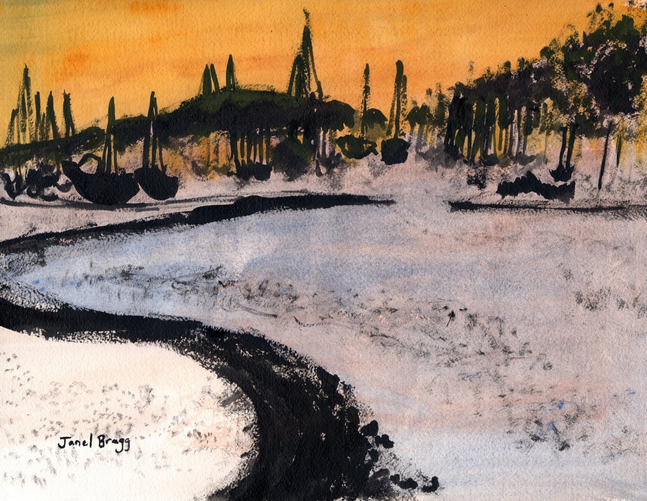 Cap Sante Marina in Ink, ca. 2020 (blæk og akvarel på papir) af Janel Bragg