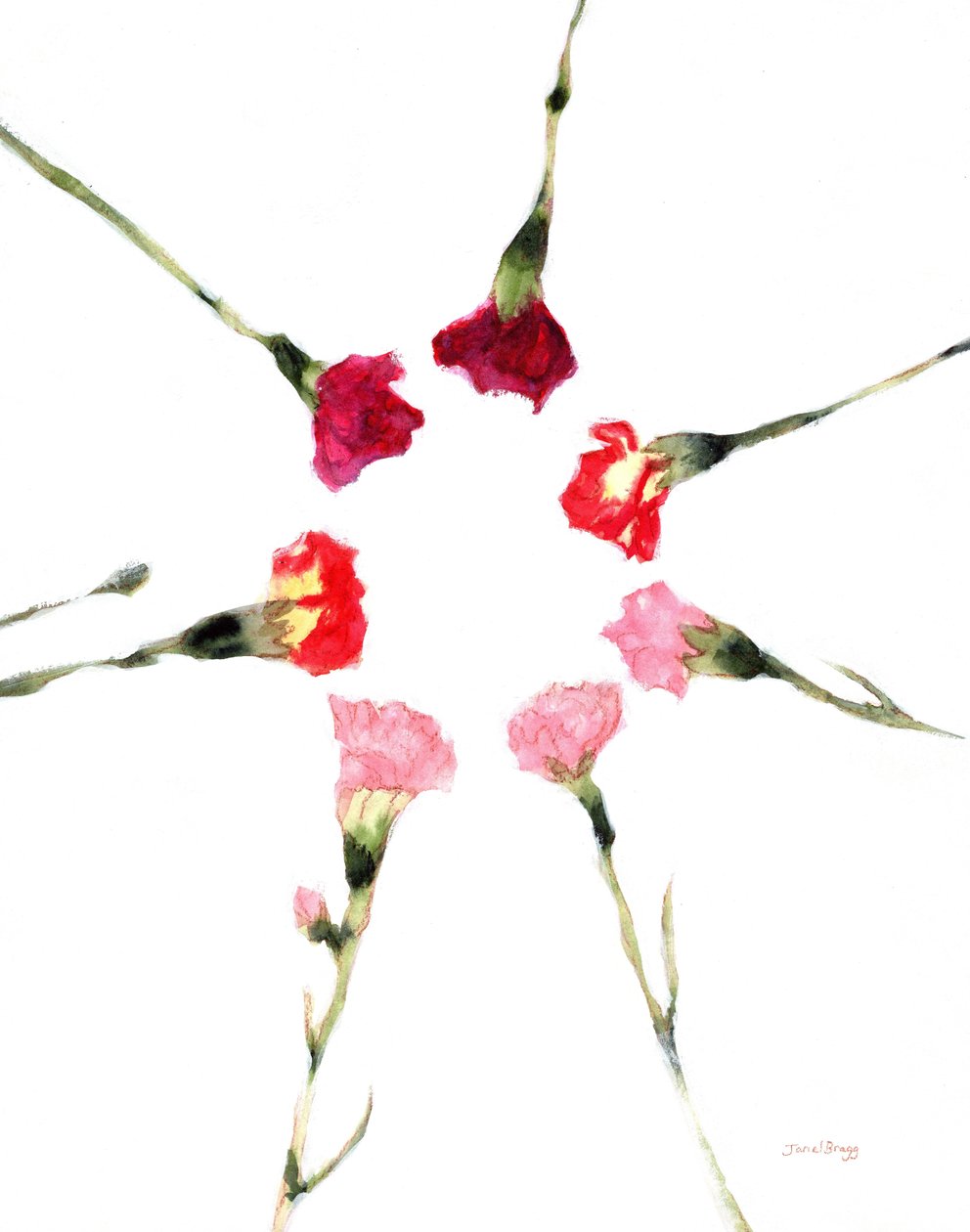 Circular Carnations, ca. 2019 (akvarel og kasein på papir) af Janel Bragg