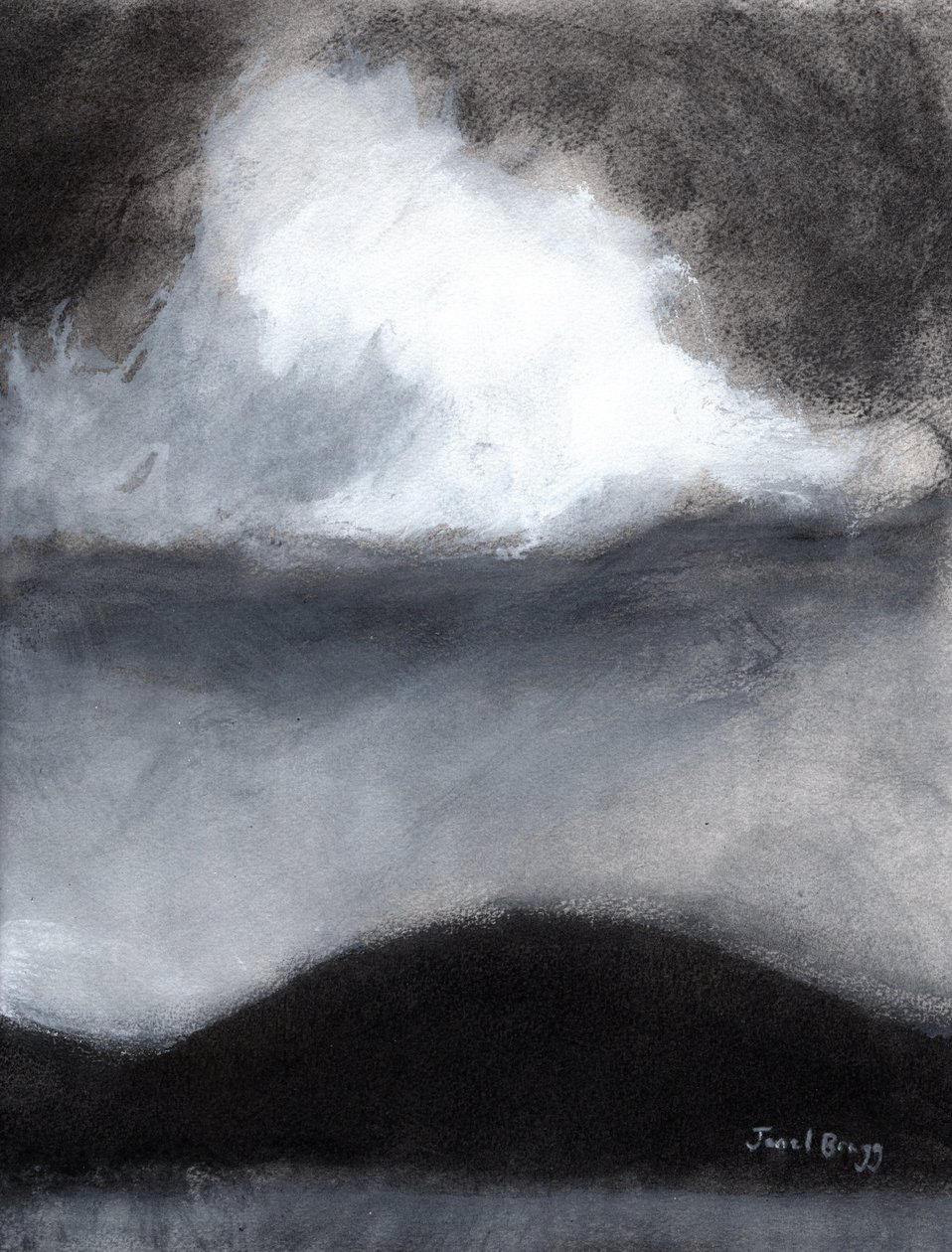 Cloud over Guemes Island, ca. 2020 (kul, blæk og gesso på papir) af Janel Bragg