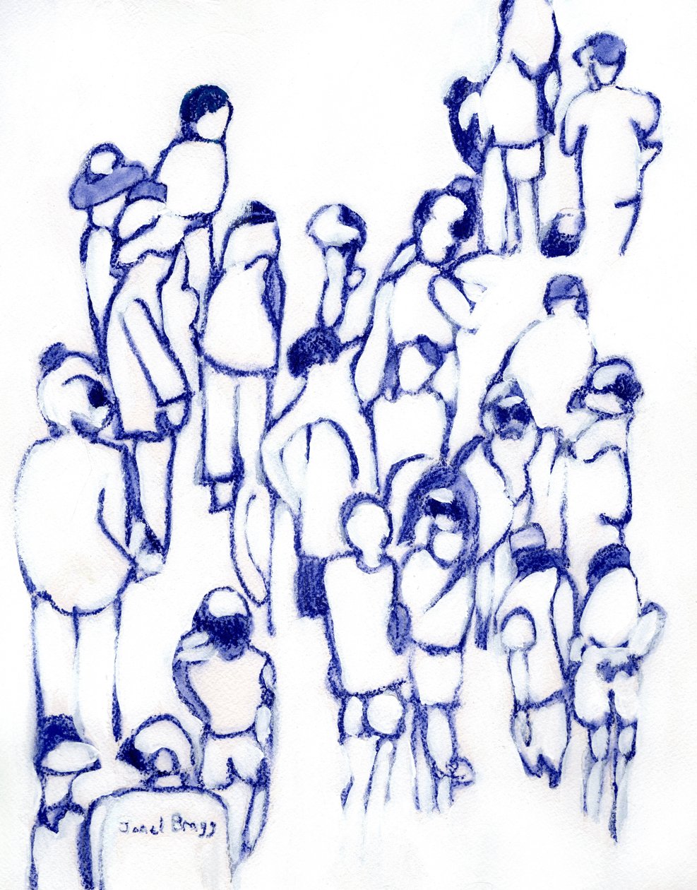 Crowd in Blue, ca. 2024 (blandede medier på papir) af Janel Bragg