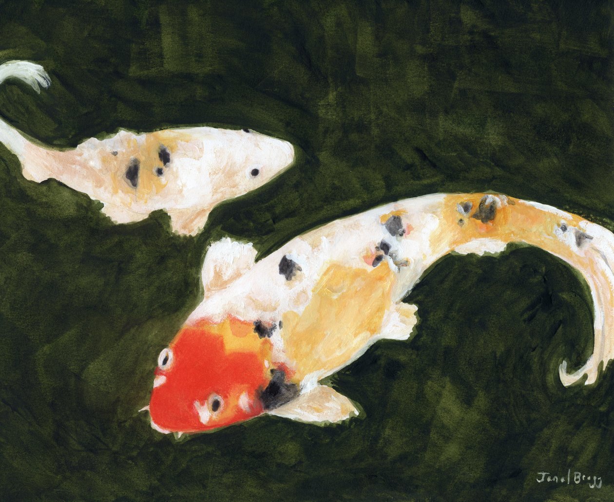 Koi Fish at the Conservatory of Flowers in San Francisco, ca. 2024 (akvarel og kasein på papir) af Janel Bragg