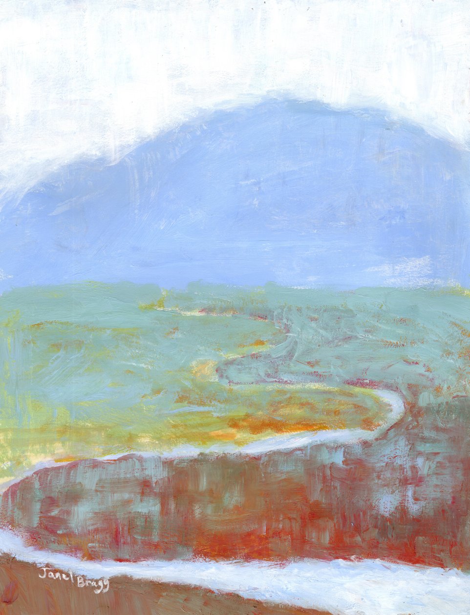 Mountainscape with Slough and Wildflowers for Annabelle, ca. 2021 (kasein og akvarel på papir) af Janel Bragg