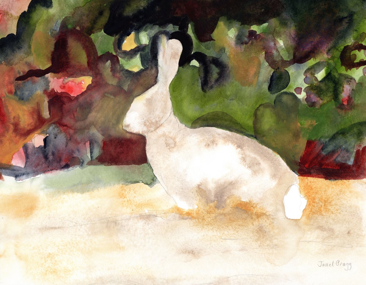 Rabbit We Saw on Our Walk, ca. 2016 (akvarel og blyant på papir) af Janel Bragg