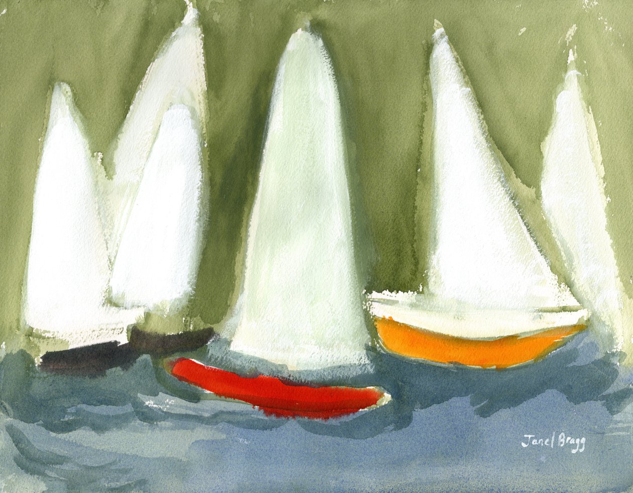 Sailboats in the Puget Sound, ca. 2020 (kasein og akvarel på papir) af Janel Bragg