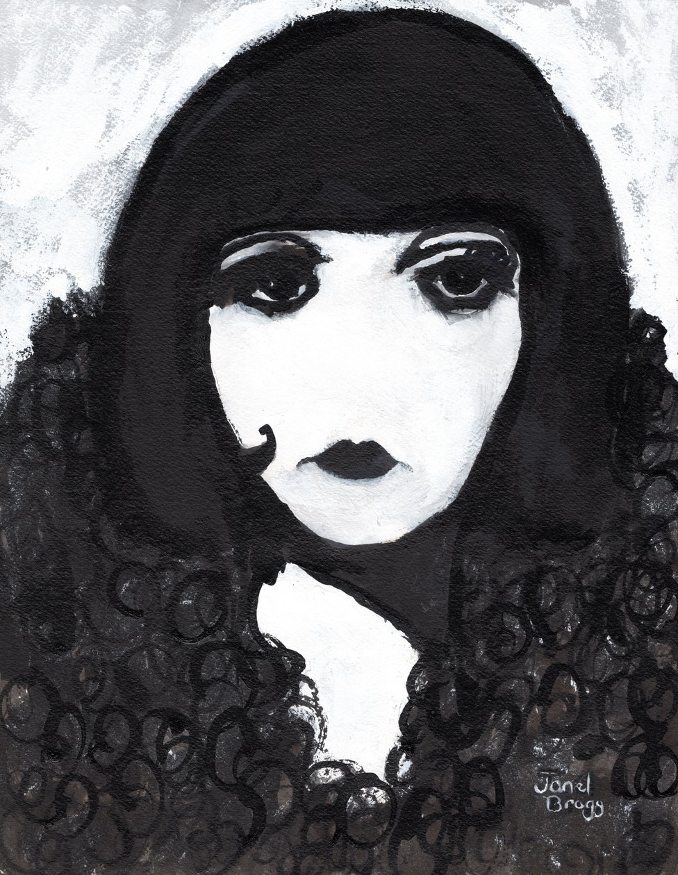 Siren in a Faux Fur Coat, ca. 2020 (sumi-blæk og gesso på papir) af Janel Bragg