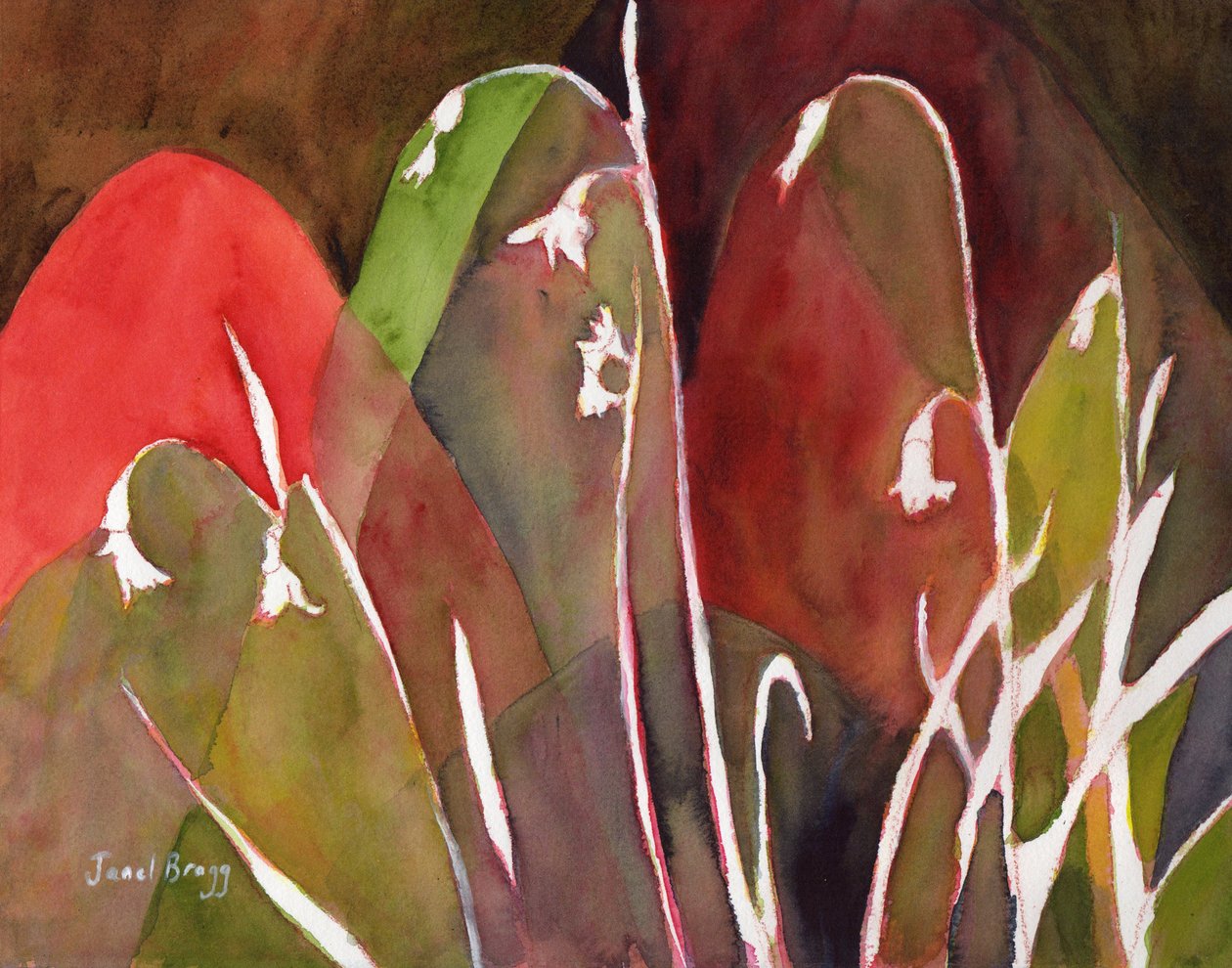 Snow Drops at the Gentry House, ca. 2018 (akvarel og kasein på papir) af Janel Bragg