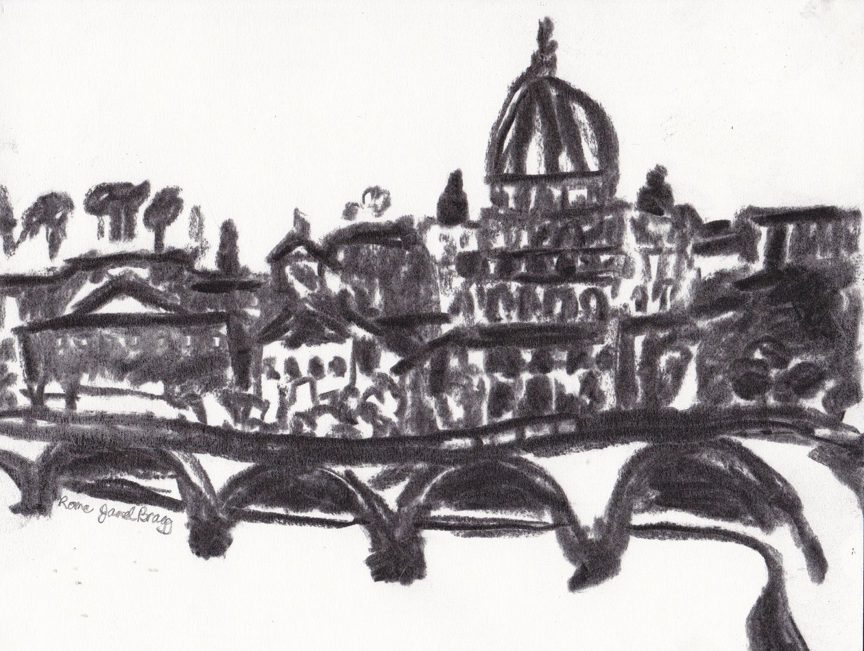 Peterskirken i Rom, ca. 2014 (kul på papir) af Janel Bragg