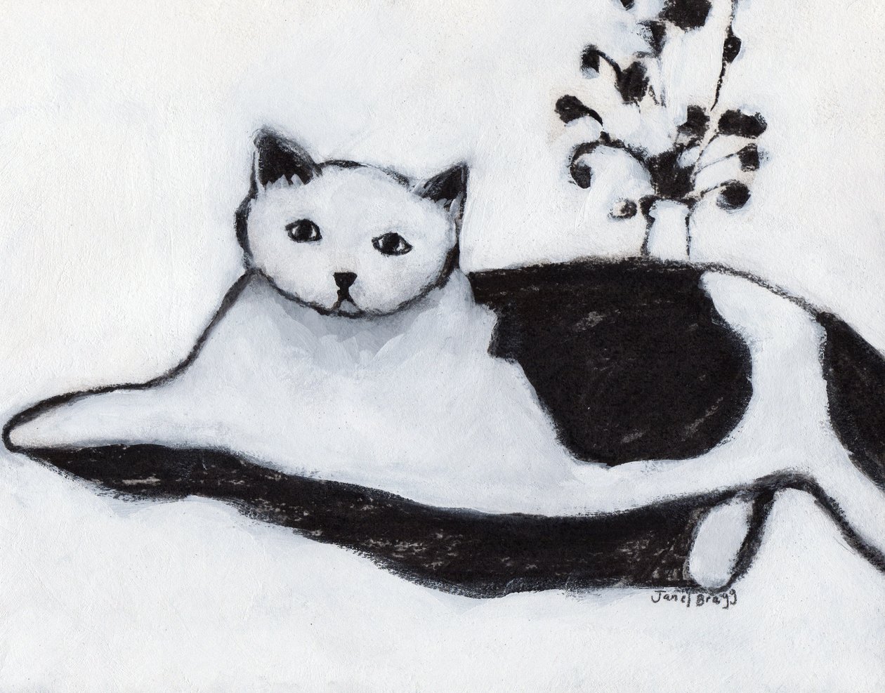 Thomas the Cat Lounging, ca. 2018 (blandede medier på papir) af Janel Bragg