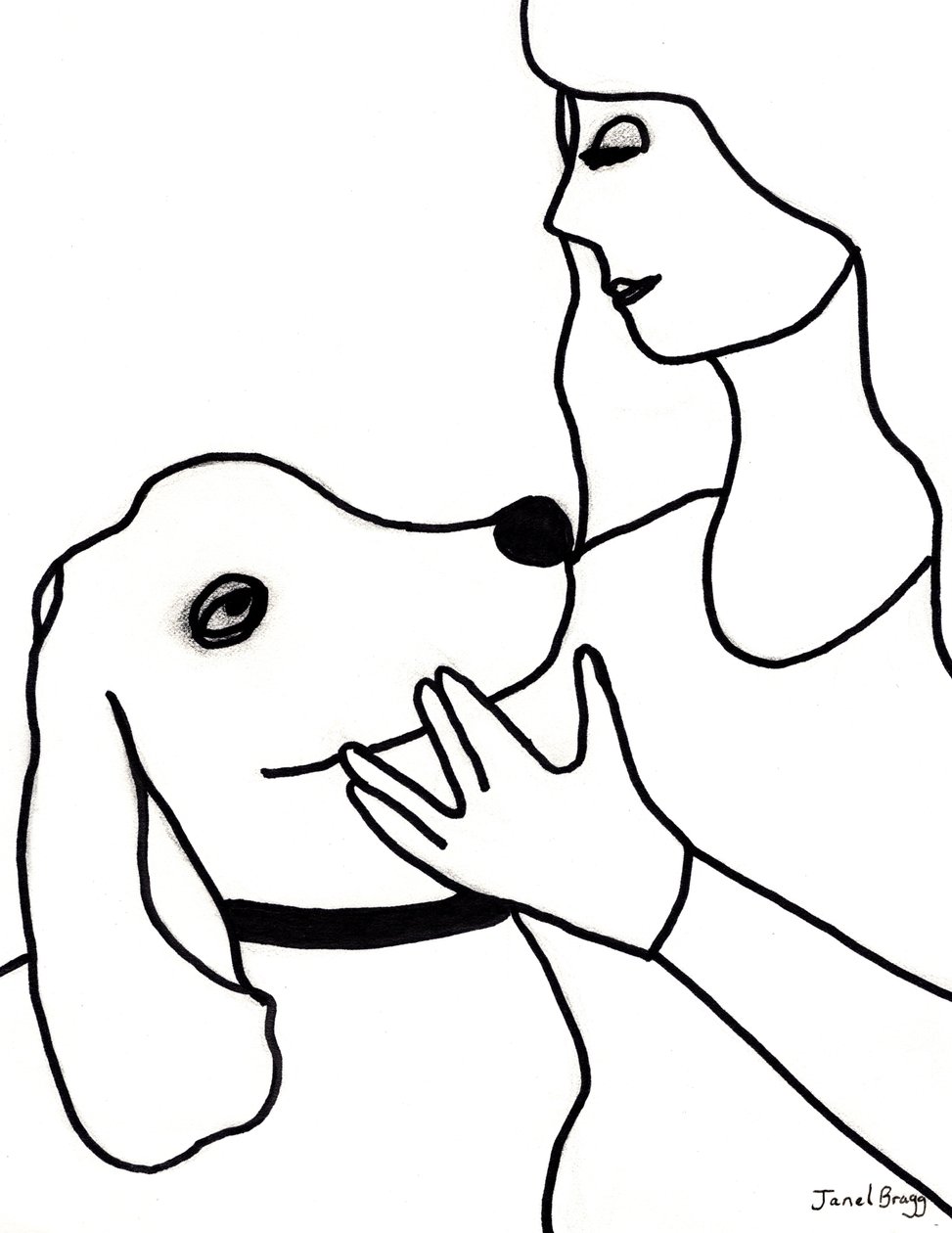 Vincent and Janel in Black Lines, ca. 2024 (tusch på papir) af Janel Bragg