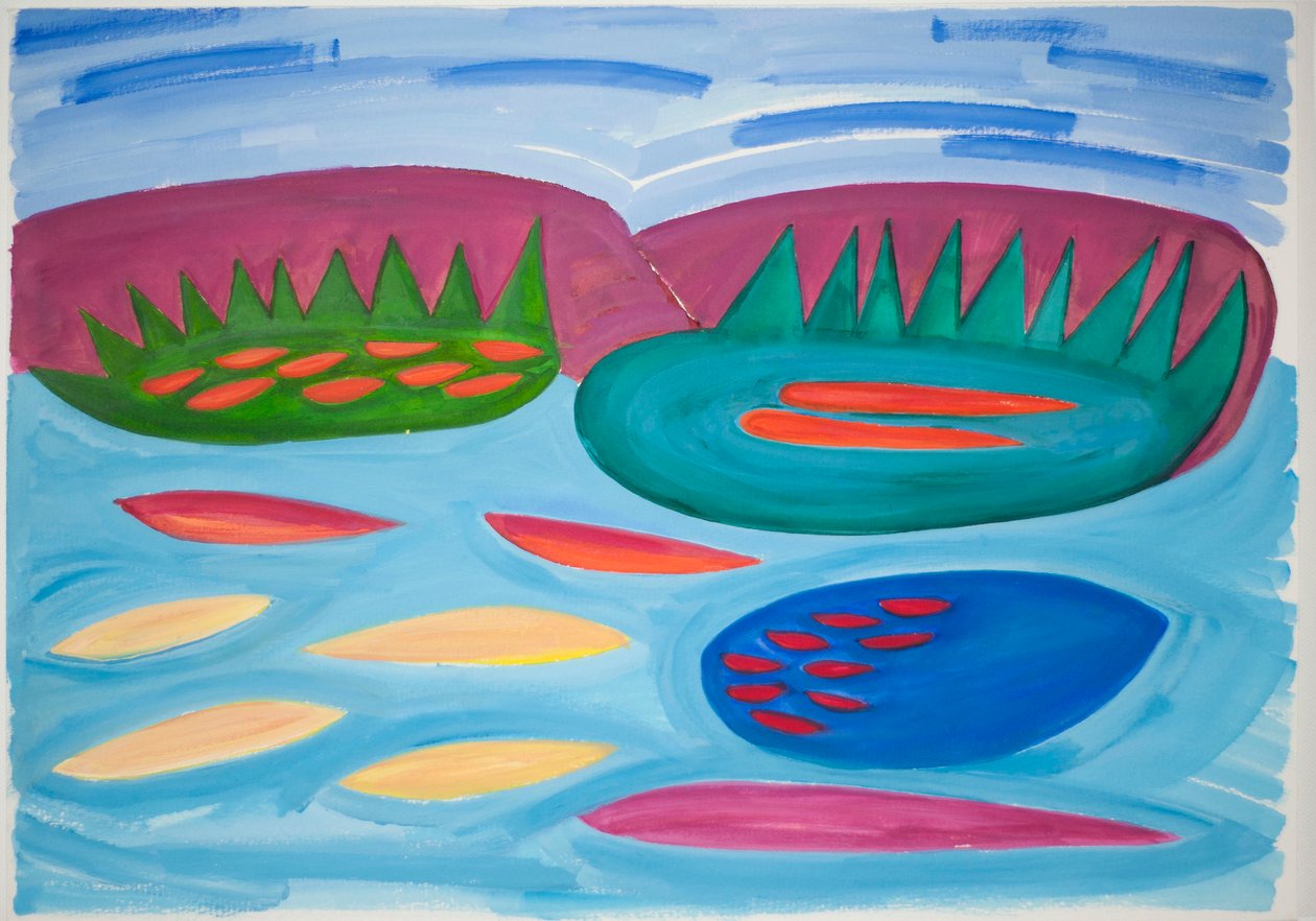 Bjerge og bassiner, 2015 (akvarel og gouache) af Janet McKenzie