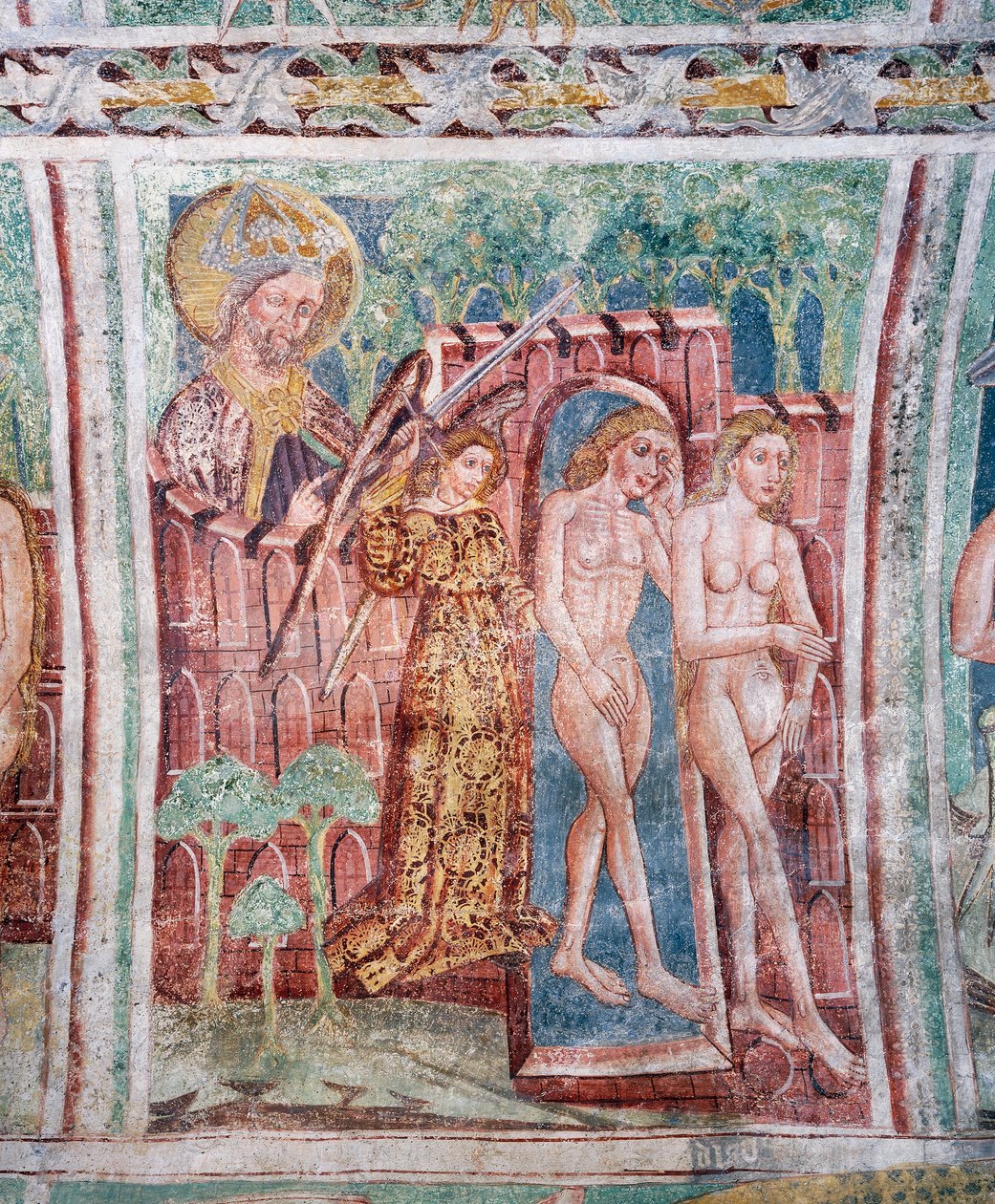 Hrastovlje befæstede kirke, Treenighedskirken, Adam og Eva fordrevet fra Paradiset (1490), detaljer fra fresker af Janez Iz Kastva, Slovenien af Janez Kastav