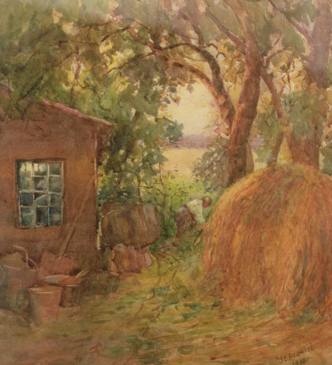 Hjørne af en kirkegård, 1910 (wc) af Janie E. Beamish