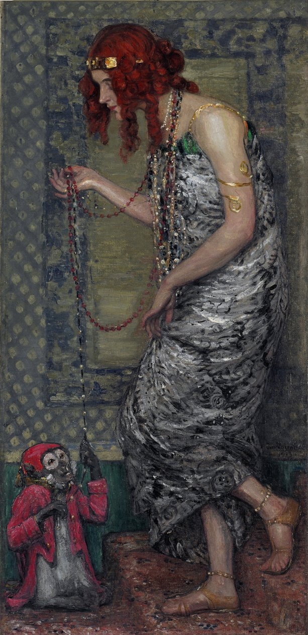 ""La princesse et le singe"" (Prinsessen og aben) Peinture de Janis Rozentals (1866-1916) - 1913 - Olie på lærred Dim 147,5x71 cm Statens kunstmuseum i Letland, Riga af Janis Rozentals