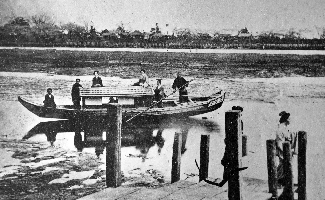Geisha-piger ombord på en båd på Sumida-floden Edo, ca. 1860