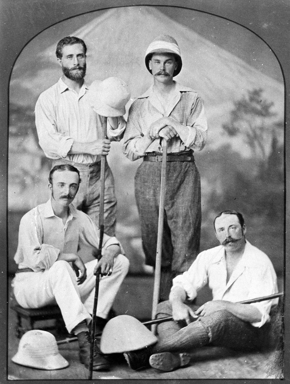 Portræt af fire europæiske mænd i Japan, ca. 1870