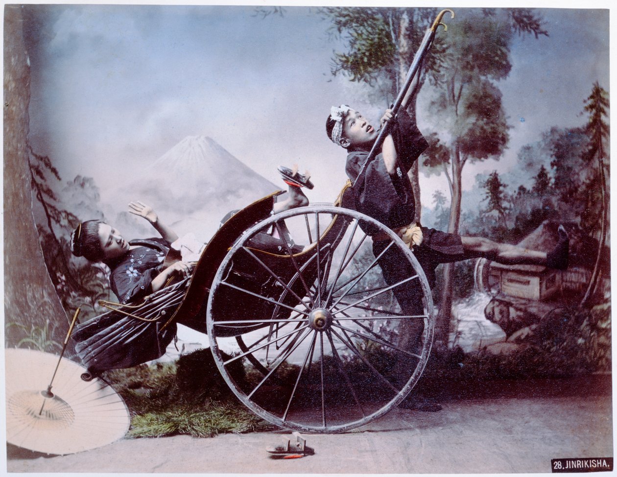 Rickshaw ulykke, ca. 1900 (farvet foto) af Japanese Photographer
